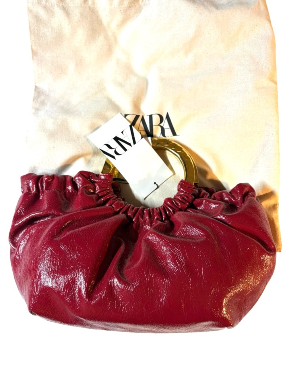 ZARA NWT Red Ruched Hand Bag - Picture 5 of 7